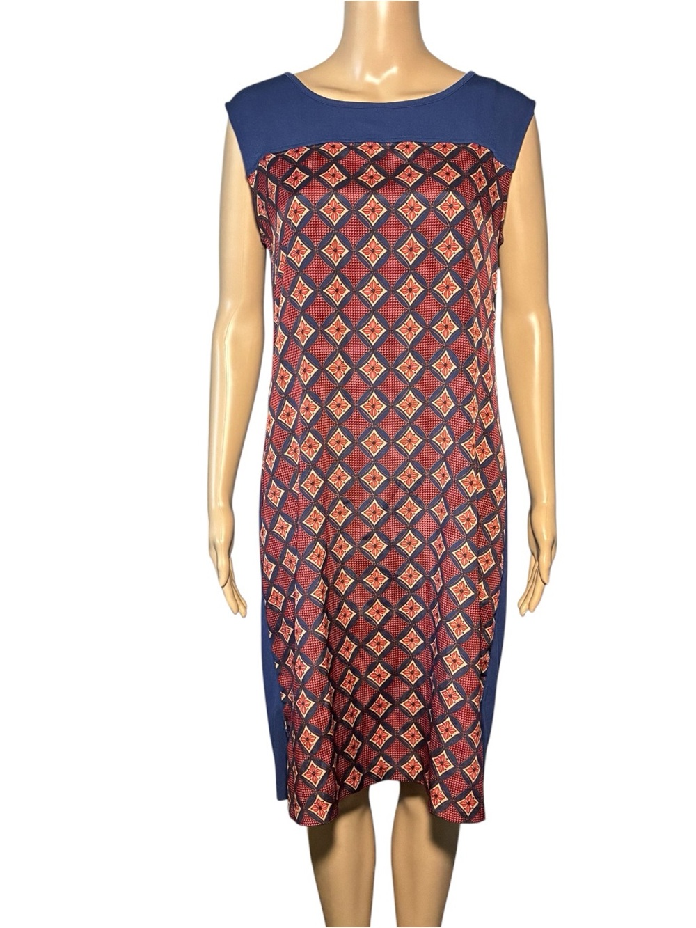 Ann Taylor Factory Shift Dress Women's M Geometric Sleeveless Midi Side Slits